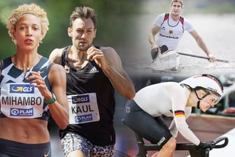 Die deutschen Medaillenhoffnungen für die Olympischen Spiele: Malaika Mihambo, Niklas Kaul, Emma Hinze und Sebastian Brendel (v.l.n.r.) sind mit dabei.