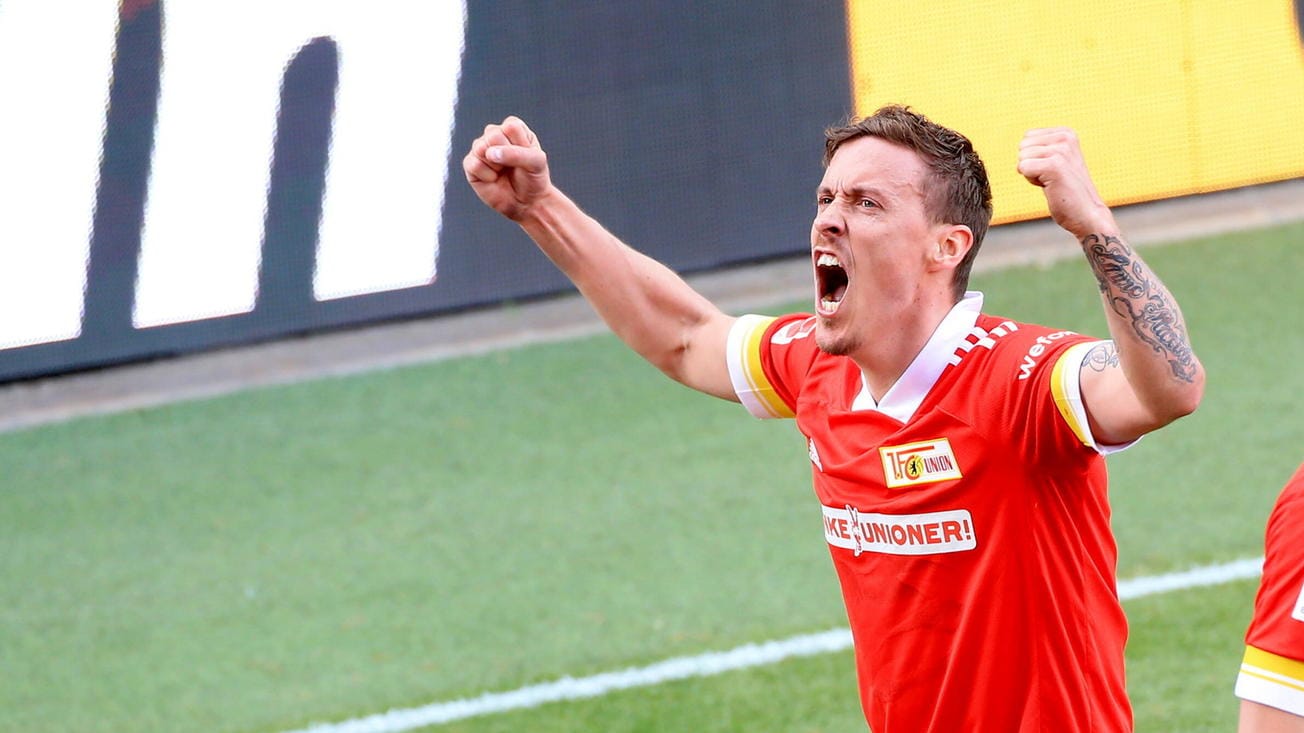 So will er auch für Deutschland bei Olympia jubeln: Unions Max Kruse. So will er auch für Deutschland bei Olympia jubeln: Unions Max Kruse.
