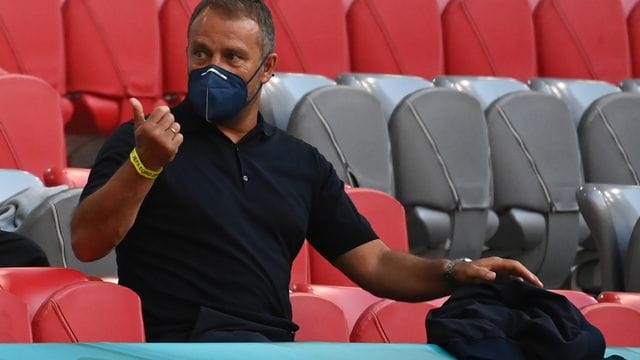 Hansi Flick beim ersten Gruppenspiel der deutschen Mannschaft in München. Hansi Flick beim ersten Gruppenspiel der deutschen Mannschaft in München.