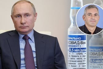 Wladimir Putin und Sputnik V (Bildmontage t-online): Der russische Impfstoff ist umstritten, sagt Wladimir Kaminer.