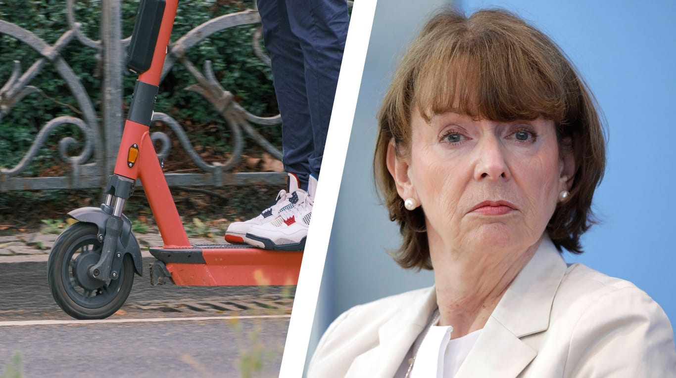 Ein E-Scooter und Henriette Reker (Collage): Kölns Oberbürgermeisterin hat ein Nachtfahrverbot ins Spiel gebracht.