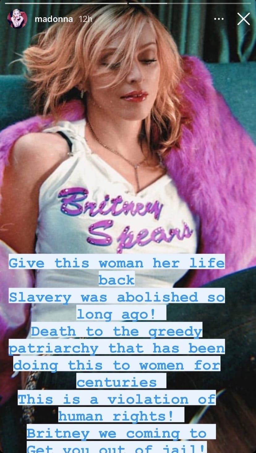 Instagram-Post von Madonna: Damit zeigt sie ihren Support für Britney Spears.