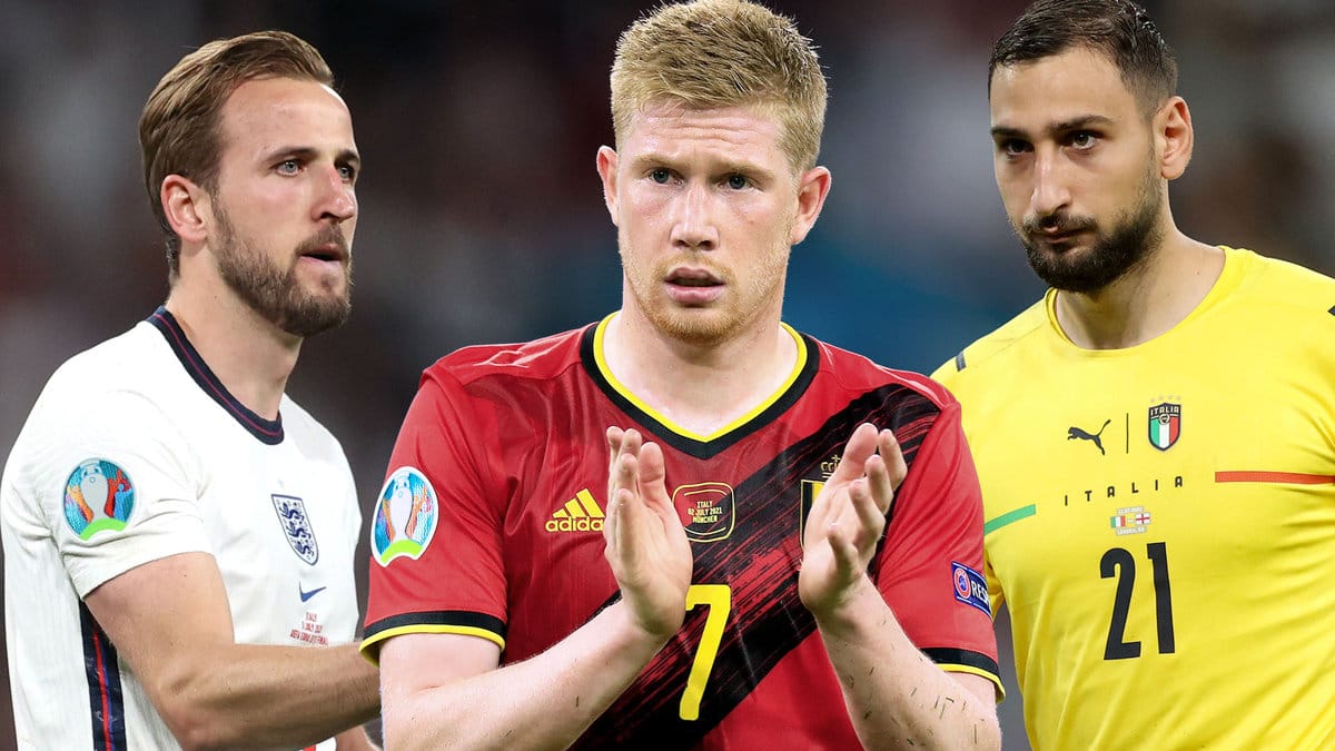 Harry Kane, Kevin de Bruyne und Gianluigi Donnarumma (v. l.): Die drei Superstars haben der EM auf ganz eigene Weise ihren Stempel aufgedrückt.