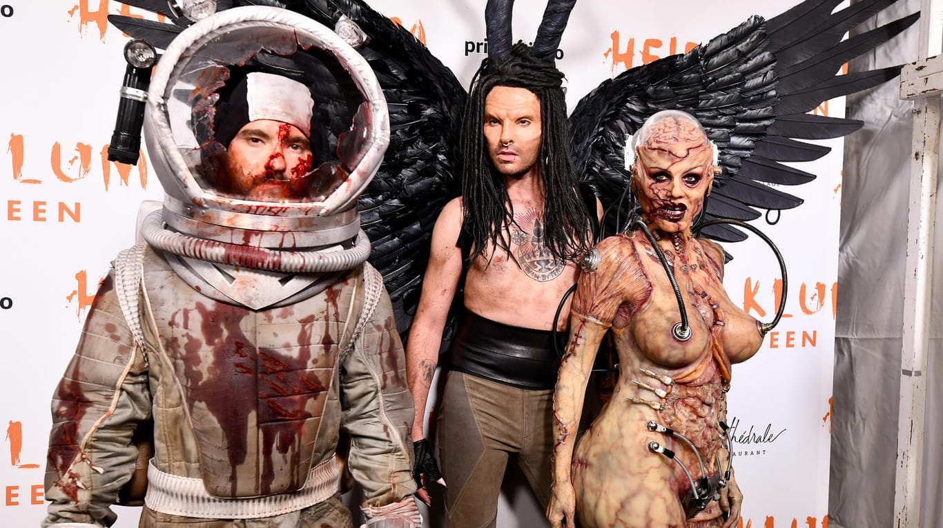 Tom Kaulitz, Bill Kaulitz und Heidi Klum bei Klums Halloweenparty im Jahr 2019