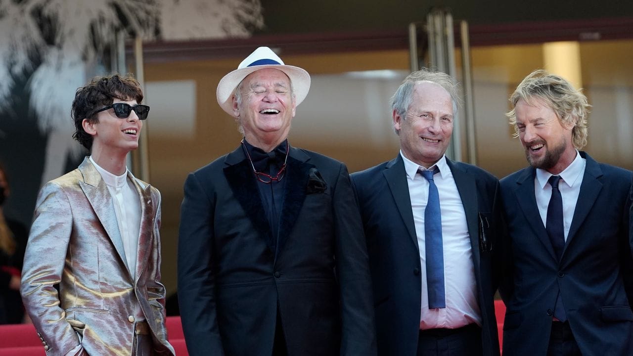 Die Schauspieler Timothee Chalamet (l-r), Bill Murray, Hippolyte Girard und Owen Wilson in Cannes. Die Schauspieler Timothee Chalamet (l-r), Bill Murray, Hippolyte Girard und Owen Wilson in Cannes.