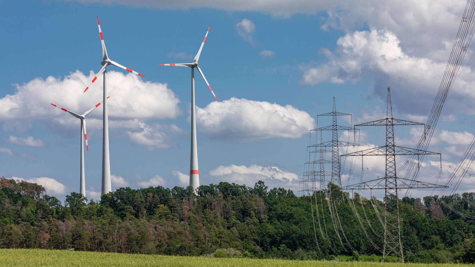 Windräder und Strommasten: Beides soll laut Wirtschaftsminister Altmaier in Deutschland weiter ausgebaut werden. (Archivfoto)