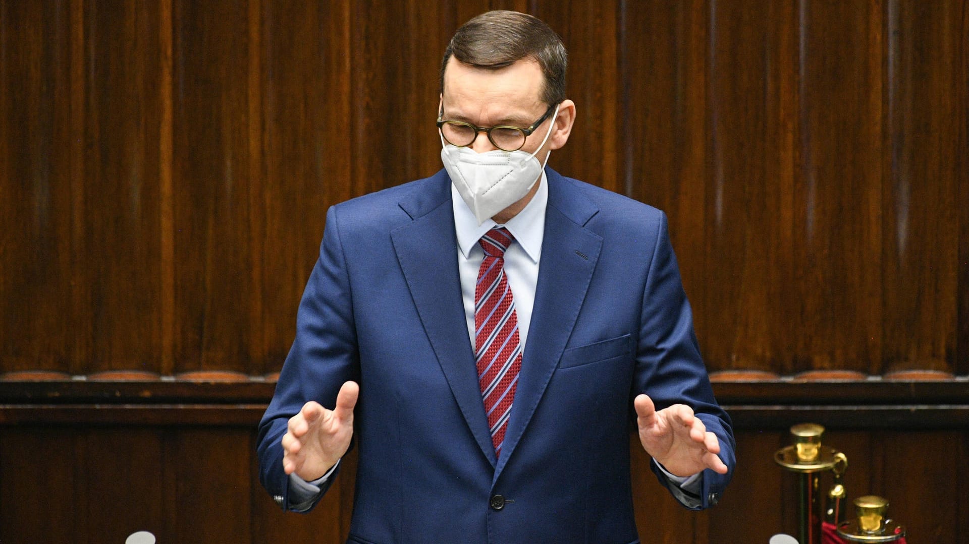 Polens Ministerpräsident Mateusz Morawiecki: Die Justizreform Polens verstößt teilweise gegen EU-Recht. Polens Ministerpräsident Mateusz Morawiecki: Die Justizreform Polens verstößt teilweise gegen EU-Recht.
