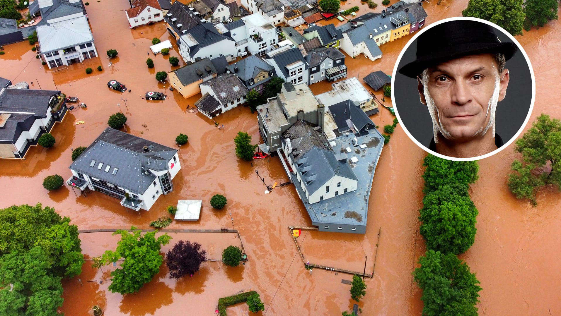 Ein gefluteter Ort: Das Hochwasser hat in Rheinland-Pfalz und Nordrhein-Westfalen verheerende Schäden angerichtet.