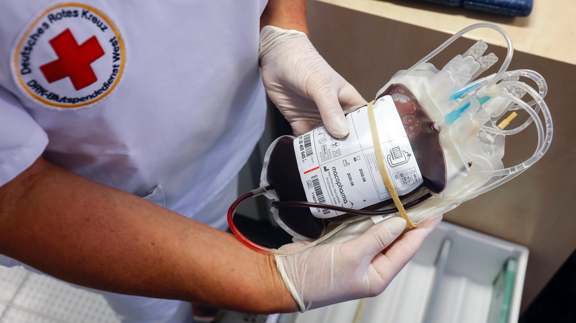 DRK-Mitarbeiter mit einer Blutkonserve: In den Flutgebieten wird es auf absehbare Zeit keine Möglichkeit zum Blutspenden geben. DRK-Mitarbeiter mit einer Blutkonserve: In den Flutgebieten wird es auf absehbare Zeit keine Möglichkeit zum Blutspenden geben.