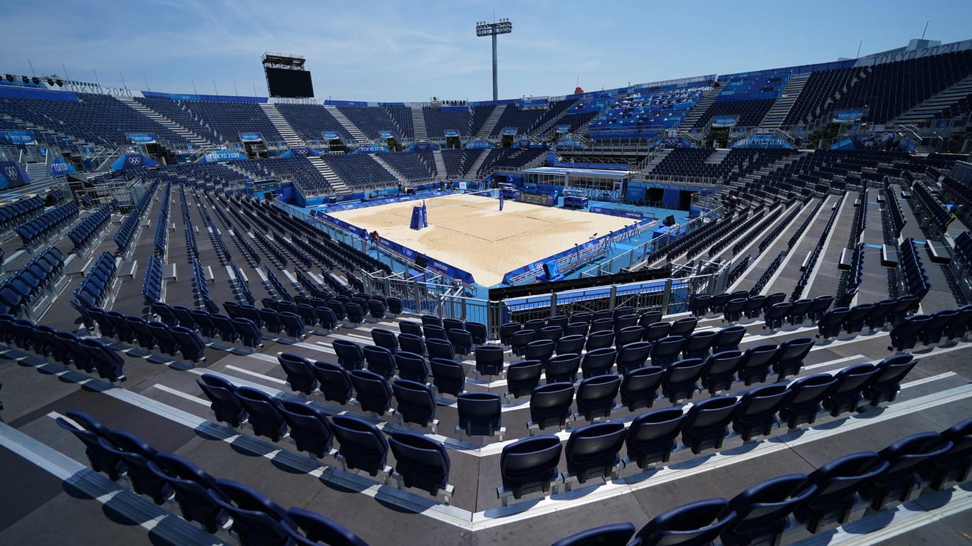 Leere Ränge: Voller als hier im Beachvolleyball-Stadion wird es nicht – Olympia findet weitgehend ohne Zuschauer statt.