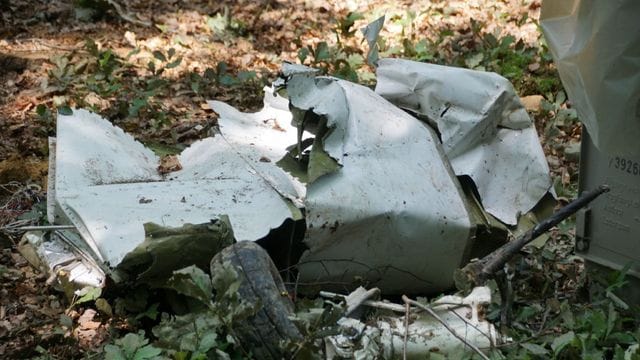 Trümmerteile von dem Kleinflugzeug vom Typ "Piper" liegen in einem Waldgebiet: Die Ursache für den tödlichen Absturz des Kleinflugzeugs ist weiter unklar.