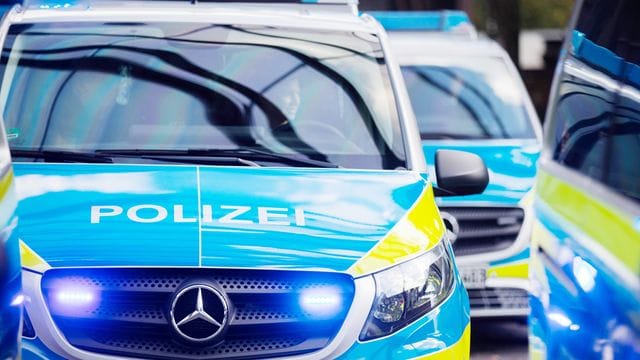 Mehrere Streifenwagen der Polizei stehen aufgereiht nebeneinander