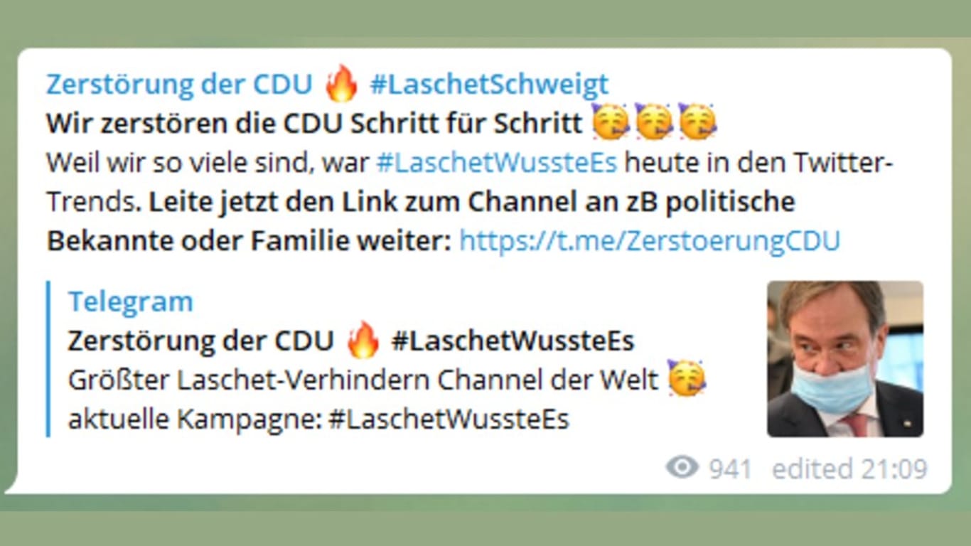 Telegram-Gruppe: "Wir zerstören die CDU Schritt für Schritt."