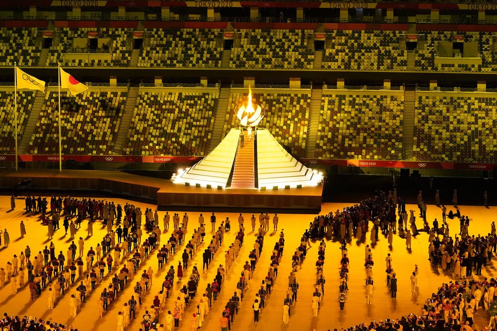 Das Olympiastadion von Tokio: Tennis-Star Naomi Osaka entzündete das olympische Feuer.