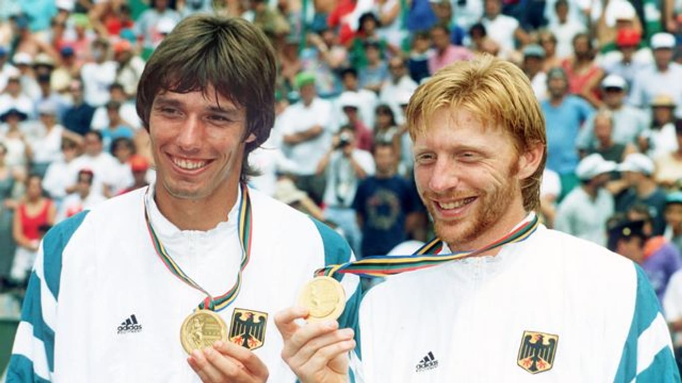 Holten 1992 Olympia-Gold im Doppel: Michael Stich (l) und Boris Becker.