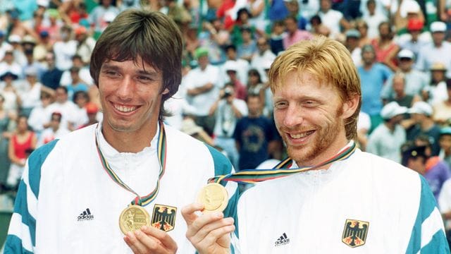 Holten 1992 Olympia-Gold im Doppel: Michael Stich (l) und Boris Becker. Holten 1992 Olympia-Gold im Doppel: Michael Stich (l) und Boris Becker.