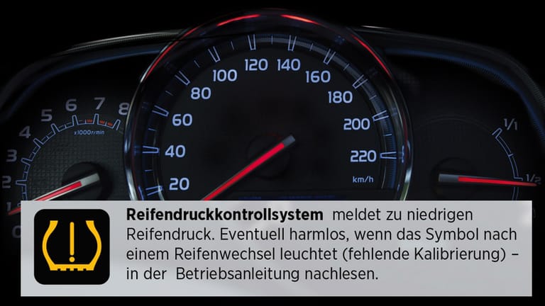 Kontrollleuchten im Auto: Achtung! Ihr Reifendruck scheint zu niedrig zu sein.