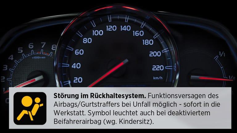 Kontrollleuchten im Auto: Erscheint dieses Symbol, sollten Sie schnellstmöglich Ihre Airbags überprüfen lassen.