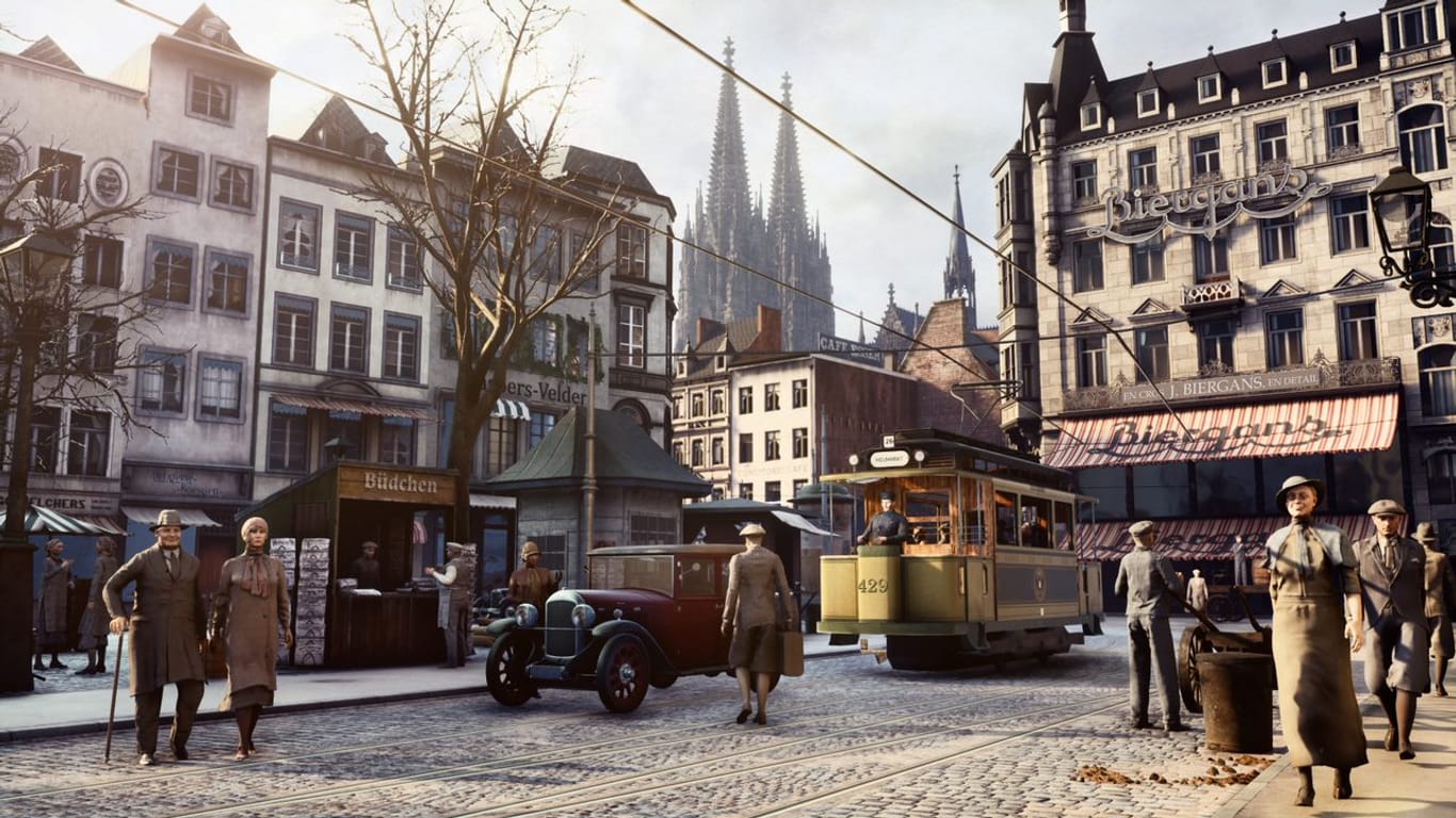 Eine Straßenszene am Alten Markt (Screenshot aus VR-Erlebnis): Das Lebensgefühl der Kölner soll greifbar werden.