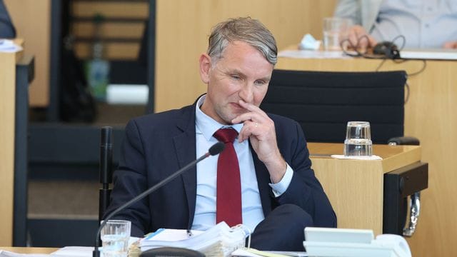 Björn Höcke während der Abstimmung auf seinem Platz im Plenarsaal.