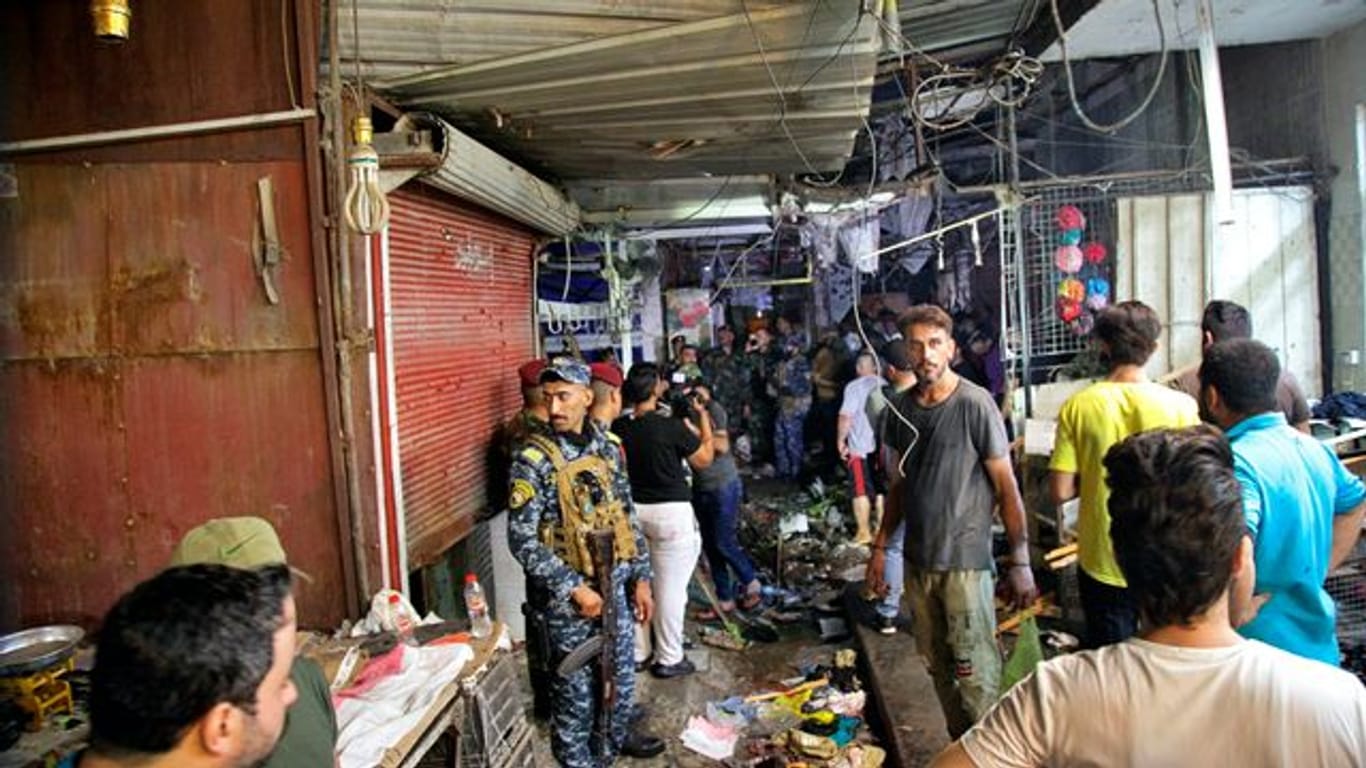 Der Ort des Selbstmordanschlags auf einem Markt in der Hauptstadt Bagdad.