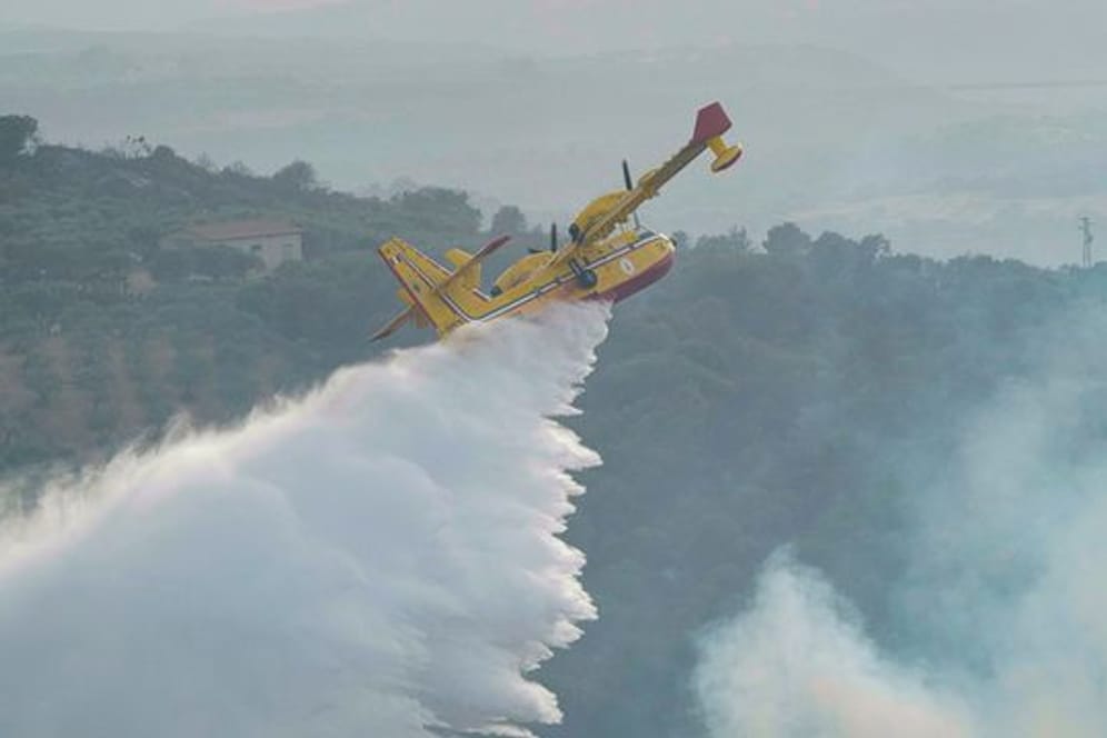 Ein Löschflugzeug beim Einsatz gegen die Flammen.