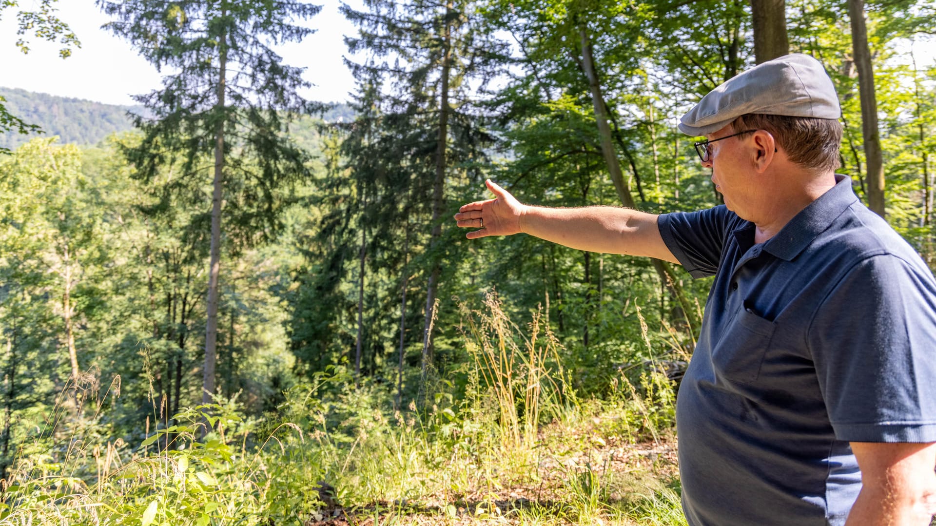 Bodo Ramelow zeigt ins Tal: In diesem Gebiet zeigt die Umförsterung schon Erfolge.