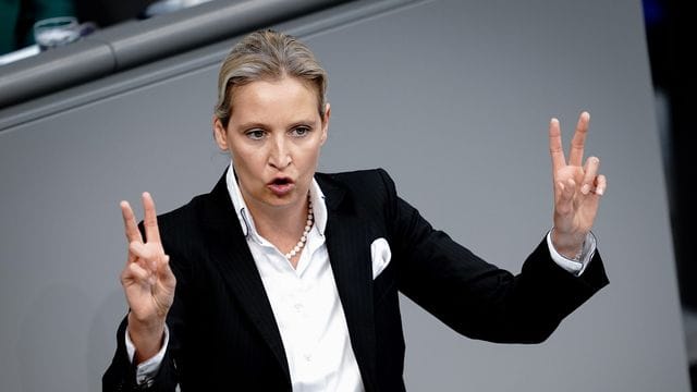 Alice Weidel, Fraktionsvorsitzende der AfD, spricht im Bundestag zu den Abgeordneten. Alice Weidel, Fraktionsvorsitzende der AfD, spricht im Bundestag zu den Abgeordneten.