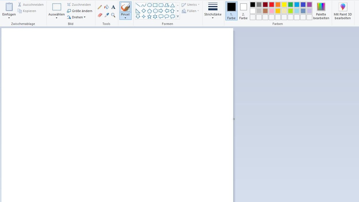 Wer in Windows 10 Paint aufruft, bekommt dieses Fenster zu sehen.