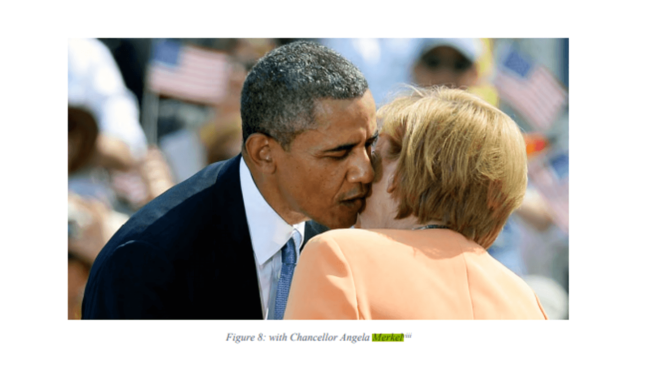Ausschnitt aus der Stellungnahme von Cuomos Anwälten: Die Begrüßung zwischen Angela Merkel und Barack Obama 2013 ist "Abbildung 8".