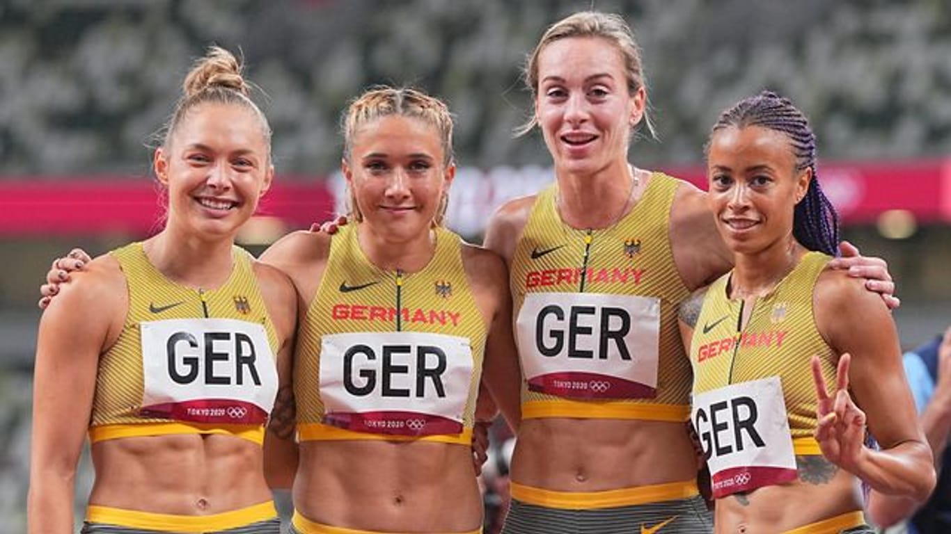 Die deutsche Staffel mit Gina Lückenkemper, Rebekka Haase, Alexandra Burghardt und Tatjana Pinto (l-r) wurde Fünfte.