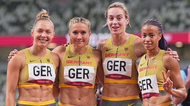 Die deutsche Staffel mit Gina Lückenkemper, Rebekka Haase, Alexandra Burghardt und Tatjana Pinto (l-r) wurde Fünfte. Die deutsche Staffel mit Gina Lückenkemper, Rebekka Haase, Alexandra Burghardt und Tatjana Pinto (l-r) wurde Fünfte.