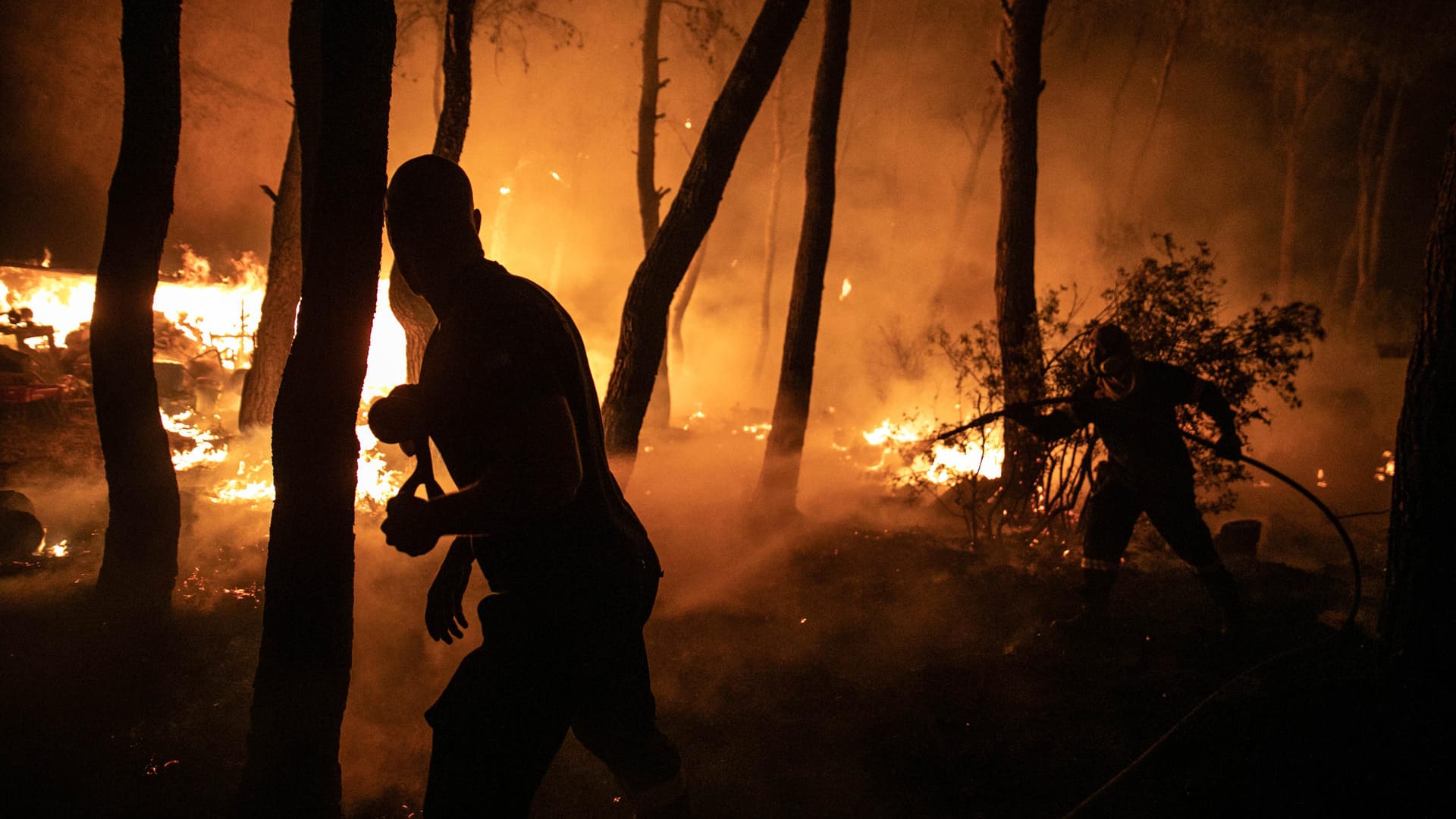 Feuerwehrleute bekämpfen einen Waldbrand: Viele Menschen haben ihre Häuser verloren.