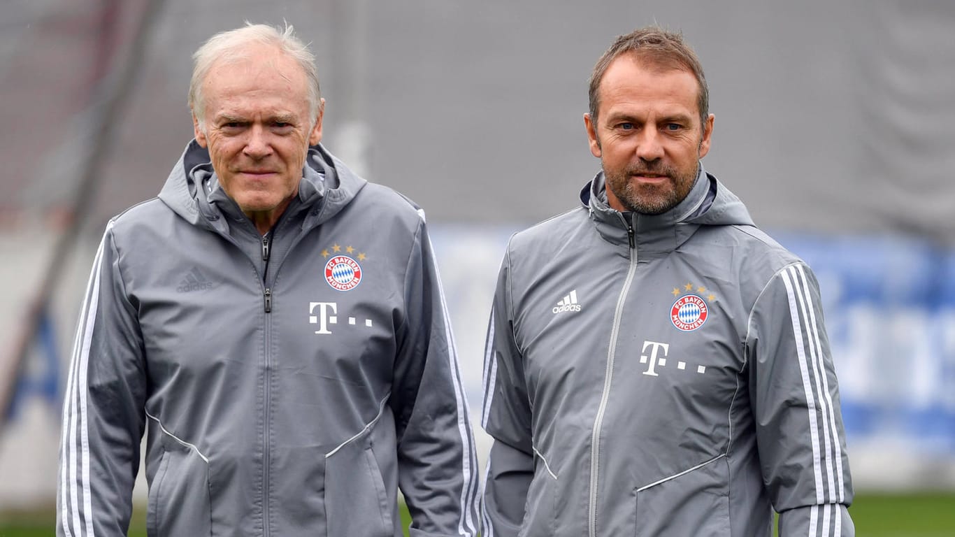 Hermann Gerland und Hansi Flick (v.l.): Die beiden Trainer arbeiteten bereits beim FC Bayern erfolgreich gemeinsam.