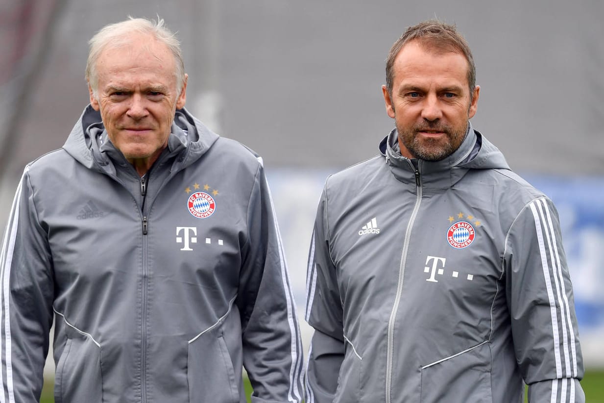 Hermann Gerland und Hansi Flick (v.l.): Die beiden Trainer arbeiteten bereits beim FC Bayern erfolgreich gemeinsam.