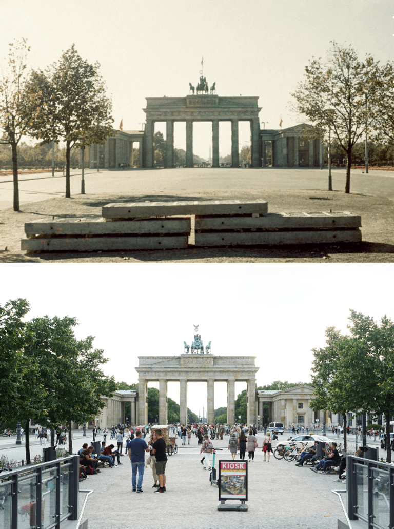 Das Brandenburger Tor im Jahr 1961 und heute.