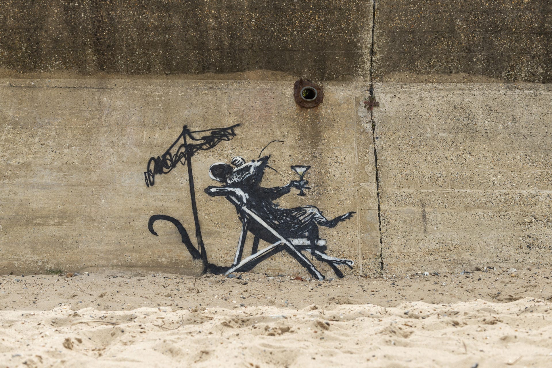 Eine Maus an einer Strandmauer in Lowestoft