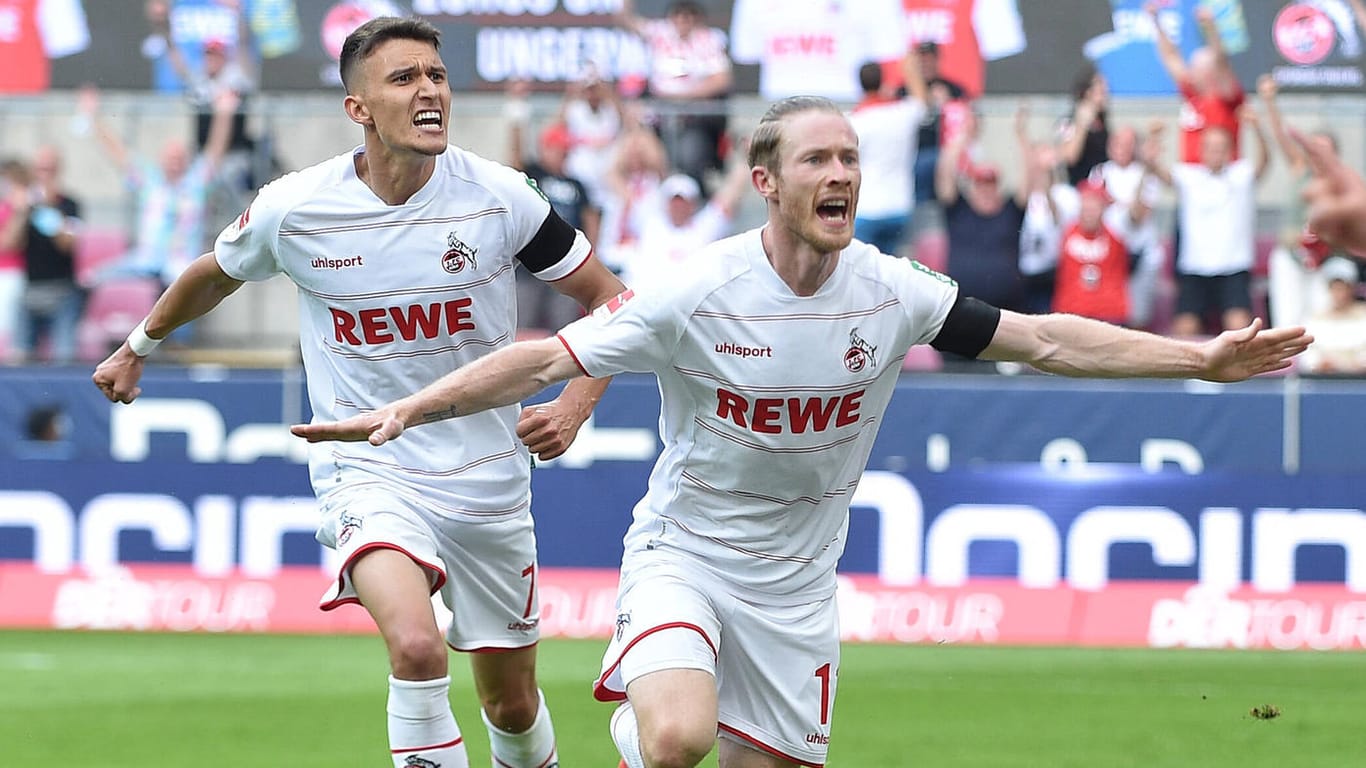 Dejan Ljubicic (l.) und Florian Kainz jubeln über das 2:1: Die Kölner Leistung gegen Hertha war stark.