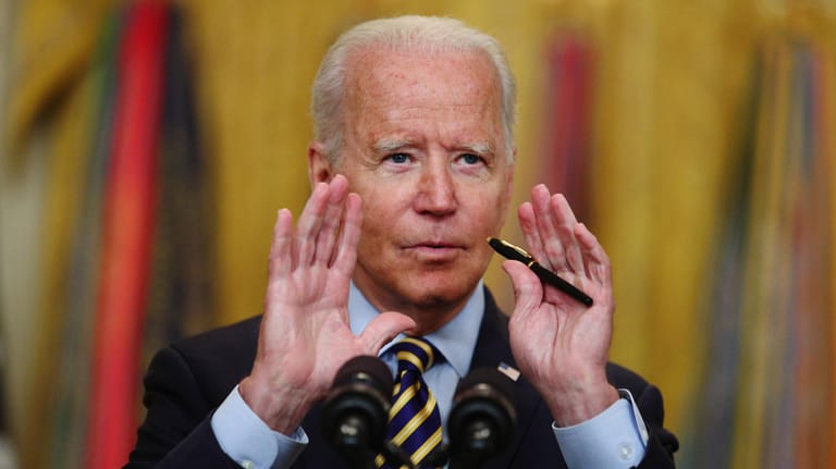 Joe Biden am 8. Juli 2021: Bei einer Ansprache gibt der US-Präsident bekannt, die Truppen bereits früher, bis Ende August, abzuziehen.