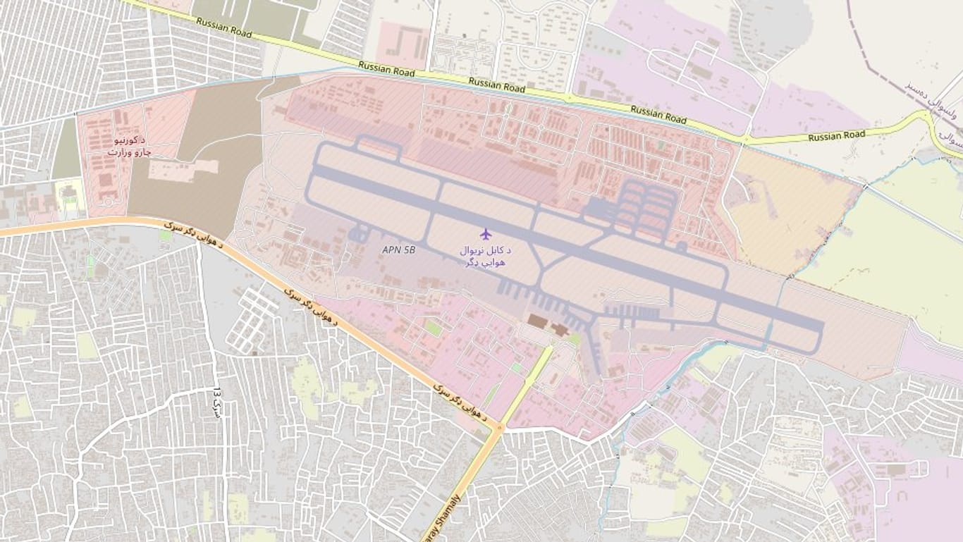 Flughafen Kabul: Der nördliche Abschnitt ist der militärrische Teil.