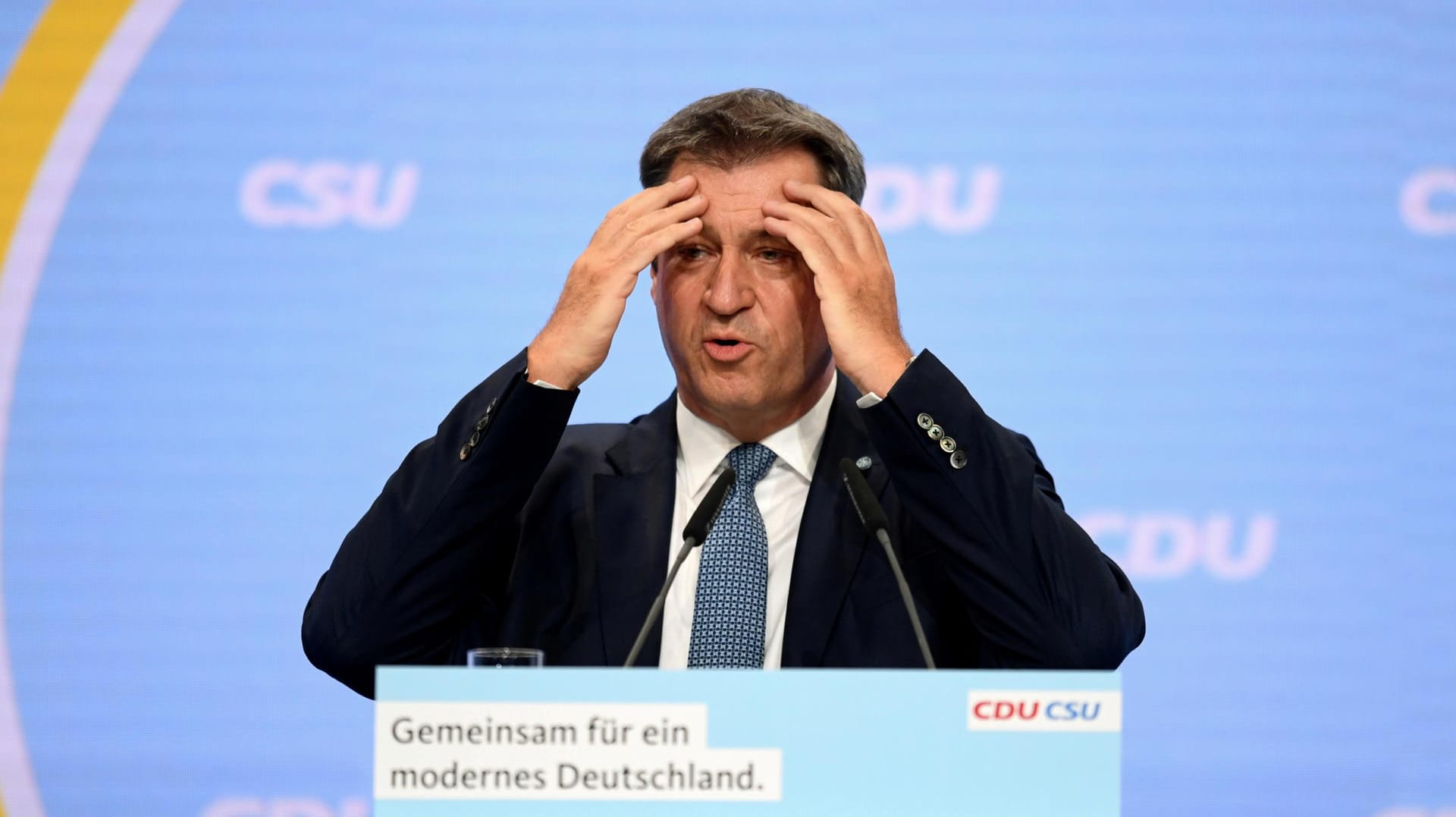 Markus Söder bei der zentralen Auftaktveranstaltung zum Bundestagswahlkampf der Union in Berlin: Mit dem bisherigen Verlauf des Wahlkampfs ist der CSU-Chef unzufrieden. Markus Söder bei der zentralen Auftaktveranstaltung zum Bundestagswahlkampf der Union in Berlin: Mit dem bisherigen Verlauf des Wahlkampfs ist der CSU-Chef unzufrieden.