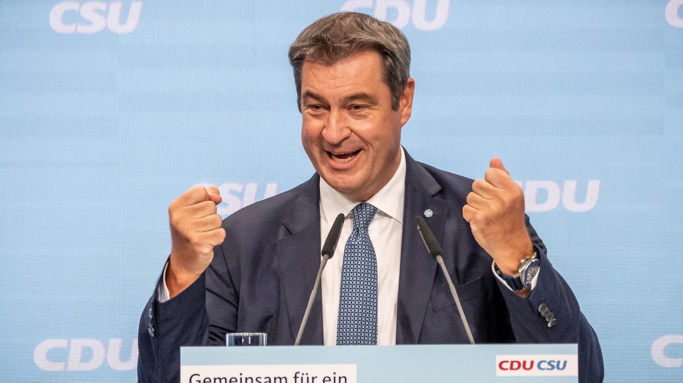 Markus Söder beim zentralen Wahlkampfauftakt von CDU und CSU: Weitere Spitzen gegen Armin Laschet lässt sich der CSU-Chef nicht nehmen.