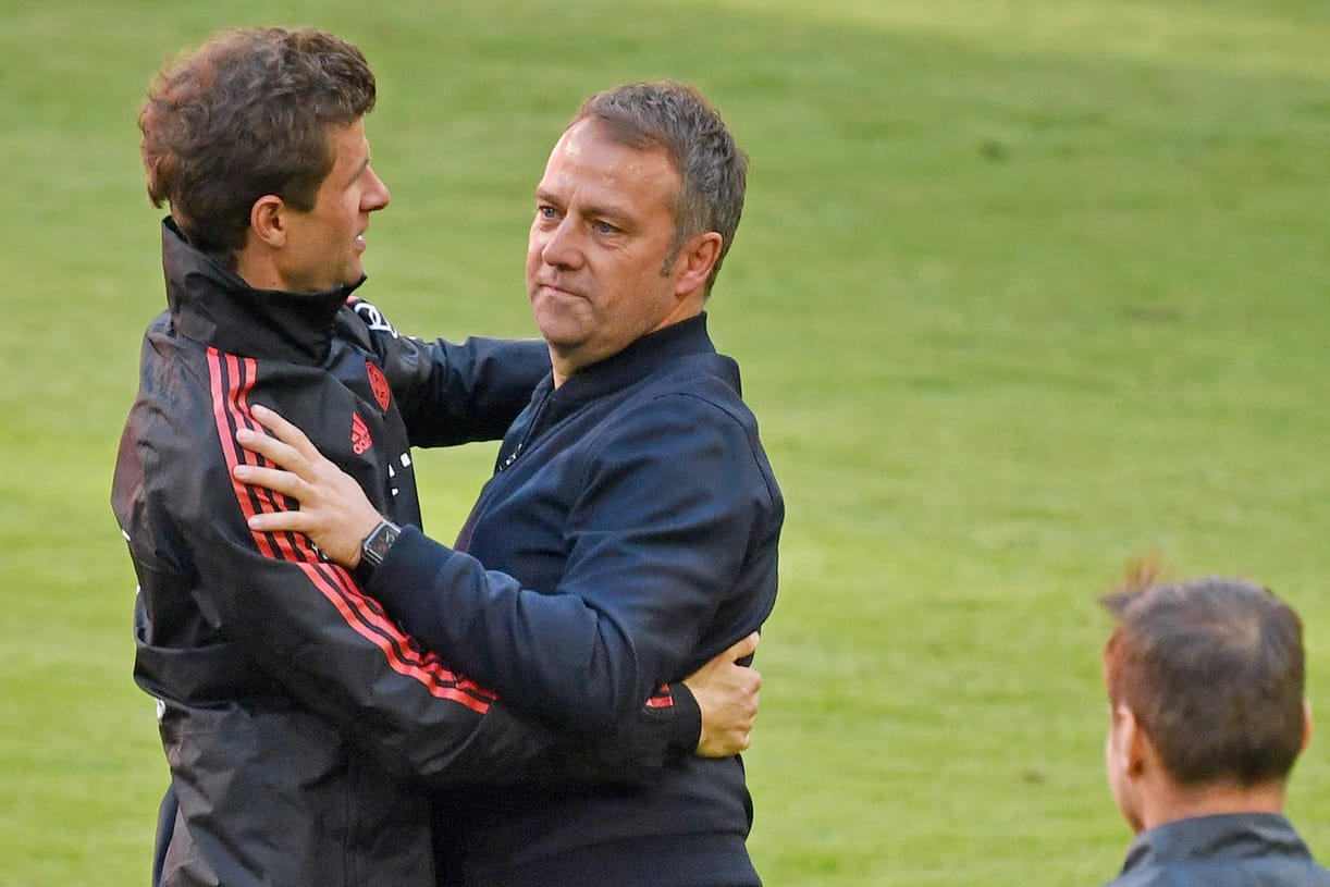 Feierten einige Erfolge beim FC Bayern zusammen: Müller (l.) und Flick.