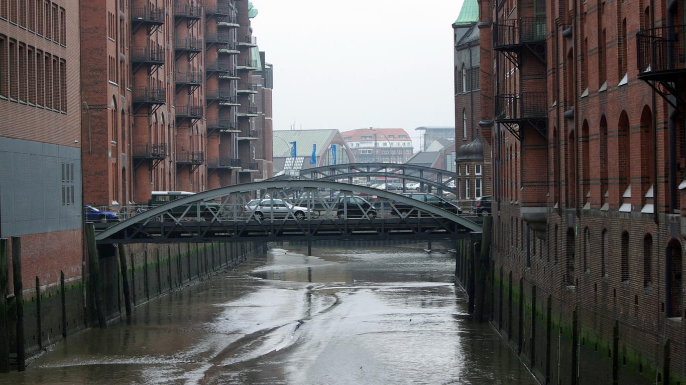 Ein Fleet in Hamburg bei Ebbe (Archivbild): Die Polizei mussten den jungen Mann mit einem Boot aus dem Schlamm ziehen.
