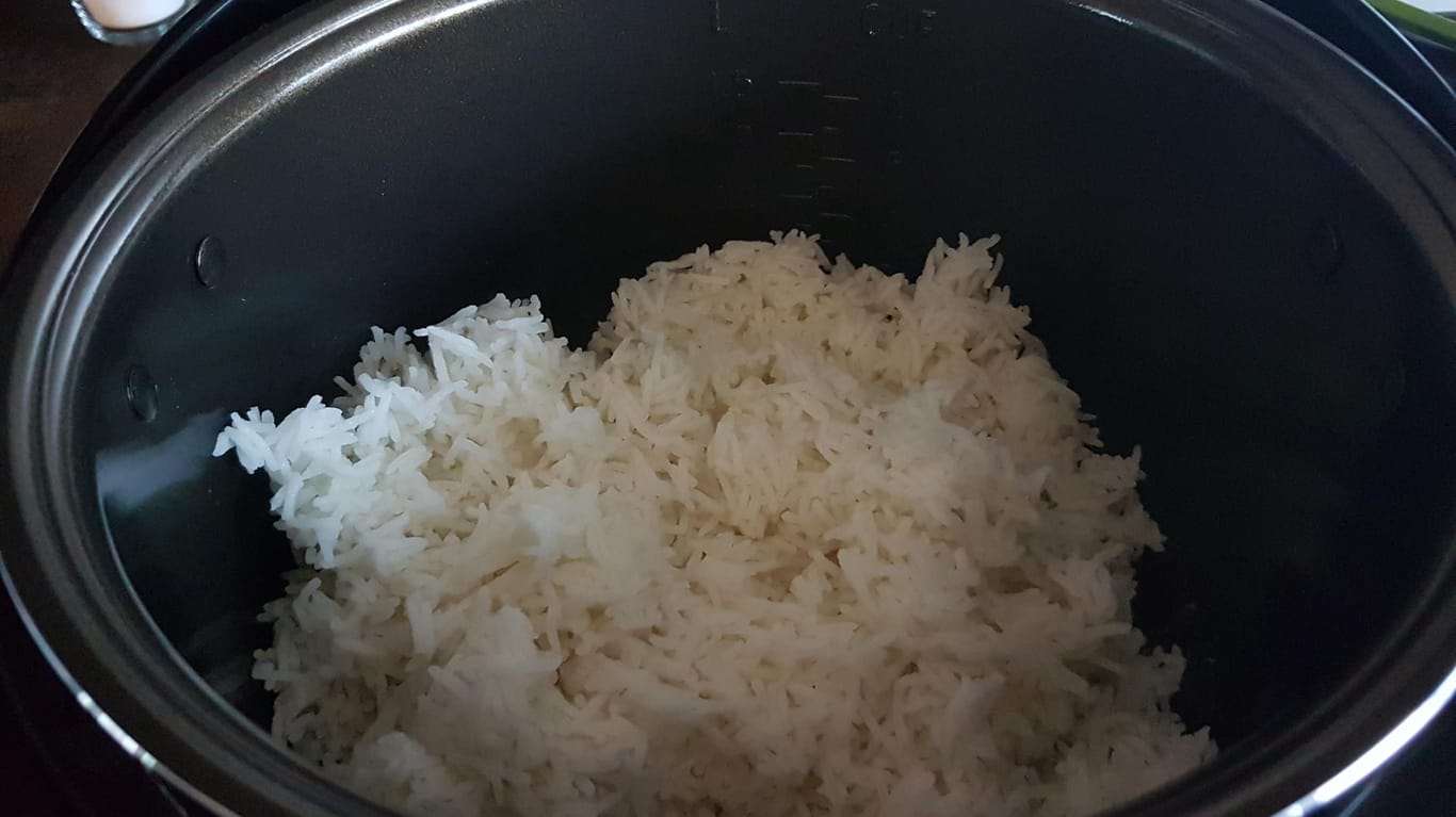 Der frisch gegarte Reis aus dem Gerät von Reishunger.