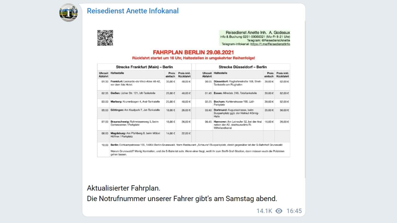 Die Fahrt von Düsseldorf sollte inklusive Rückfahrt 62 Euro kosten, die von Frankfurt 48 Euro: Ein Bus kam nie.