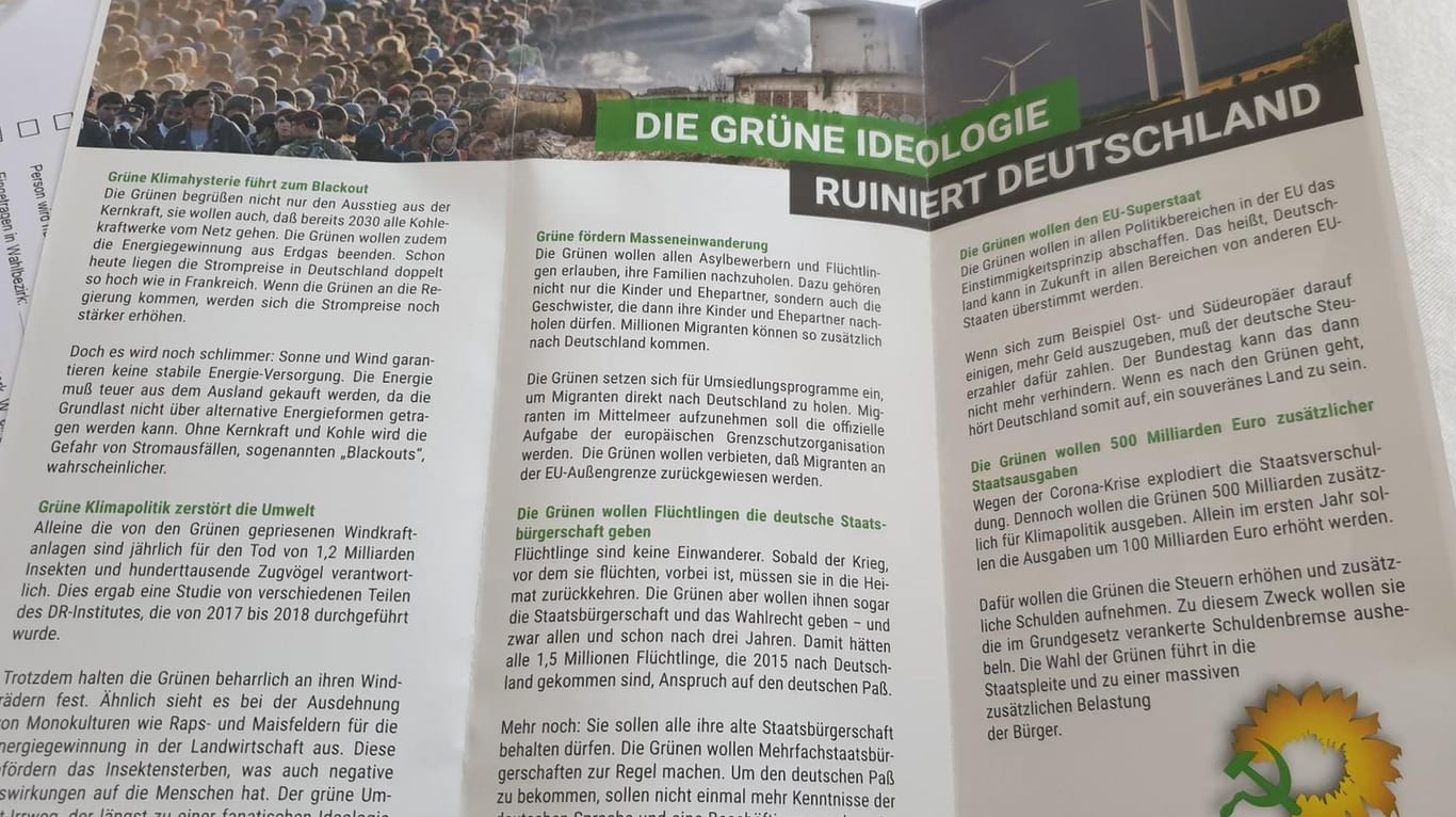 Einer der sogenannten "Aufklärungsflyer": In dem Faltblatt werden düstere Zukunftsprognosen im Falle einer künftigen Regierungsbeteiligung der Grünen gezeichnet.