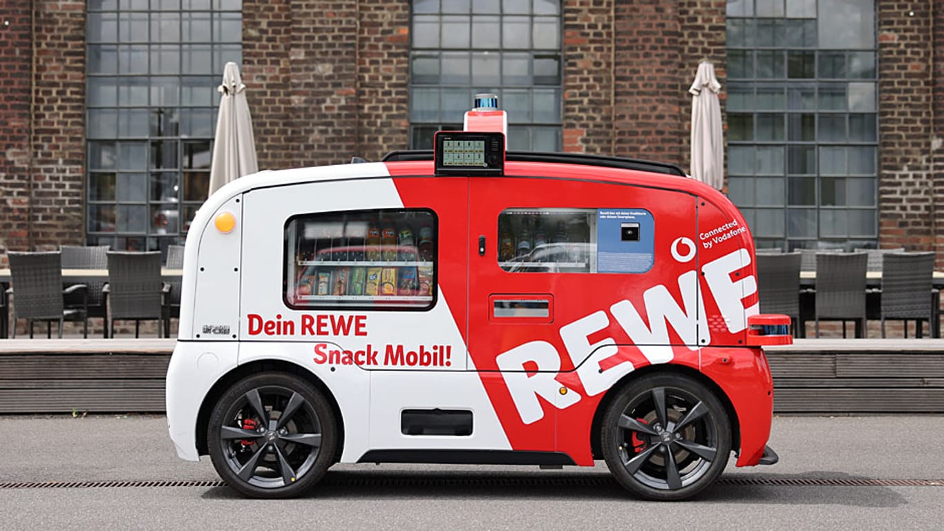 Snack-Mobil: Rewe testet zusammen mit Vodafone einen autonom fahrenden Kiosk.