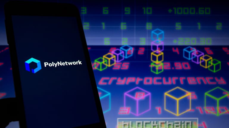 Das Logo der Plattform Poly Network: Der Hacker, der offenbar hinter einem der bisher größten Kryptowährungsdiebstähle steckt, hat fast die Hälfte der gestohlenen 600 Millionen Dollar (510 Mio Euro) zurückgegeben.