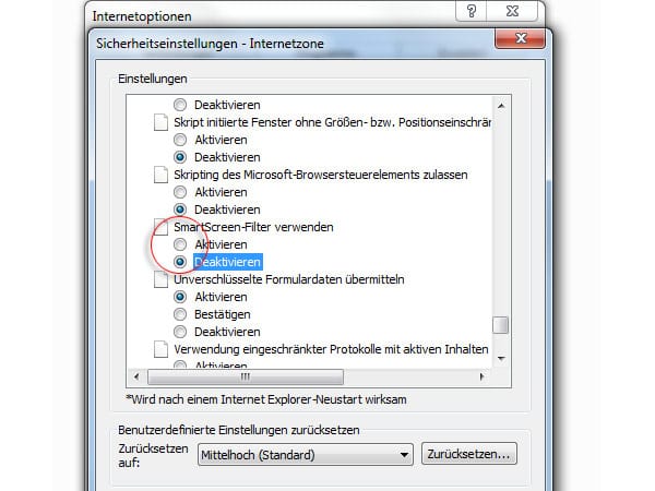 Smartscreen-Filter im IE (Screenshot: t-online.de)